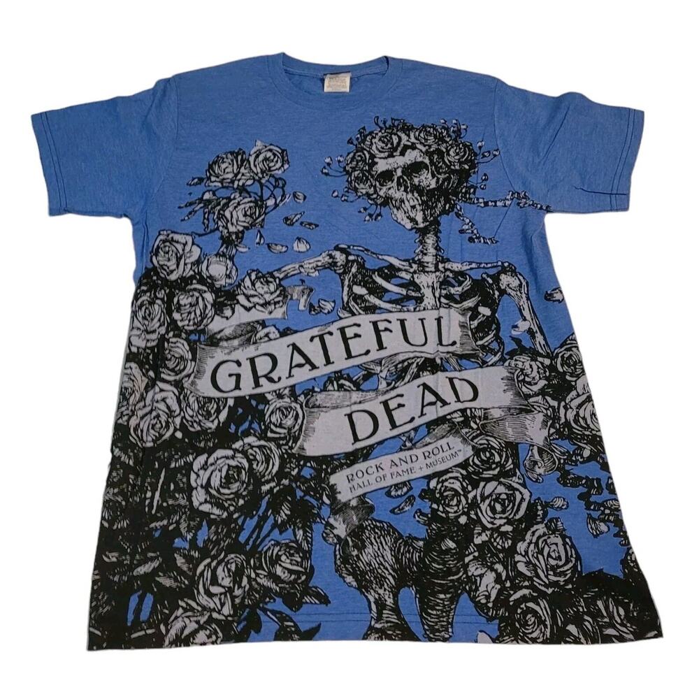 Grateful Dead T Shirt Large Blue All Over Print Rock & Roll Hall Of Fame Tee